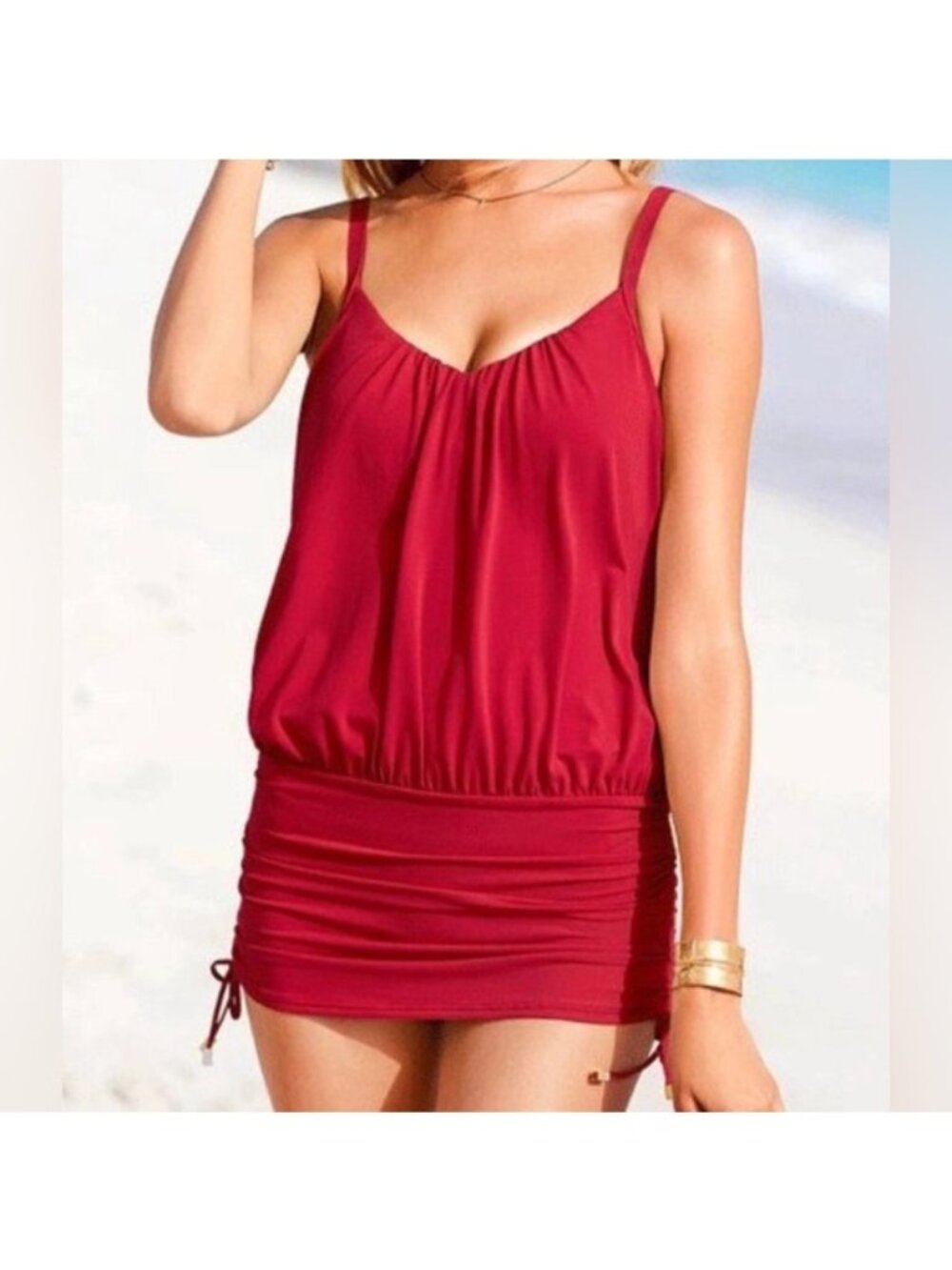 Miraclesuit Magicsuit Shelly One-piece tankini blouson top Red Size 16 Beach